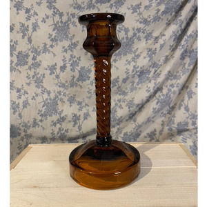 Single Cambridge Twist Stem Rootbeer Amber Glass Candlestick